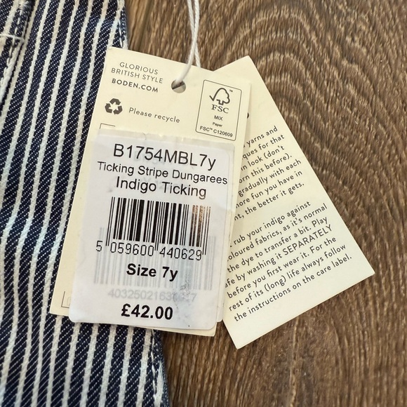 NWT Boden Indigo ticking Stripe dungaree overalls train‎ conductor polar express - Picture 3 of 7